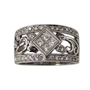 18K White Gold Diamond Wide Band Ring Size 6.75 #23753